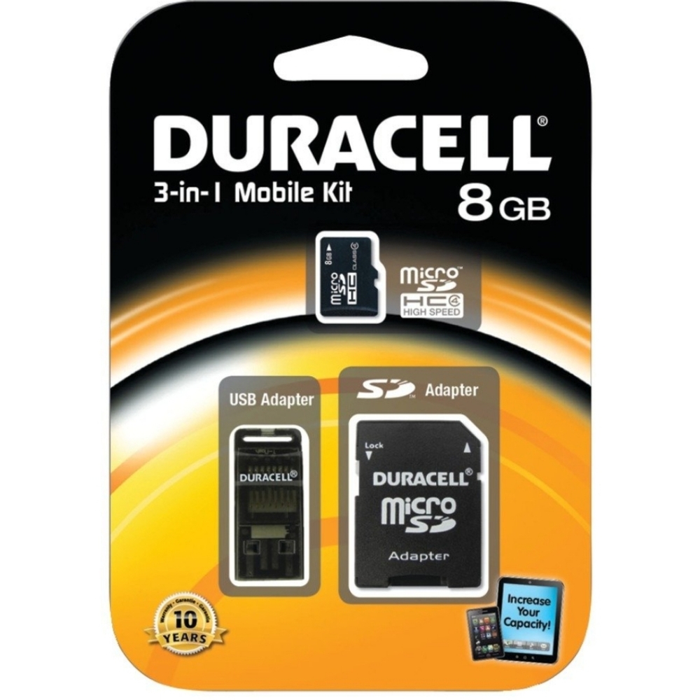 Duracell Du-3In1-08G-R Class 8 8 GB MicroSD Card Universal Adapter DU-3IN1-08G-R